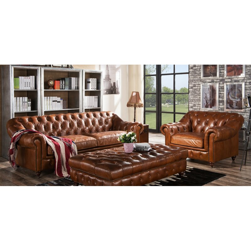 Williston Redding 2 Piece Leather Sofa Set Wayfair